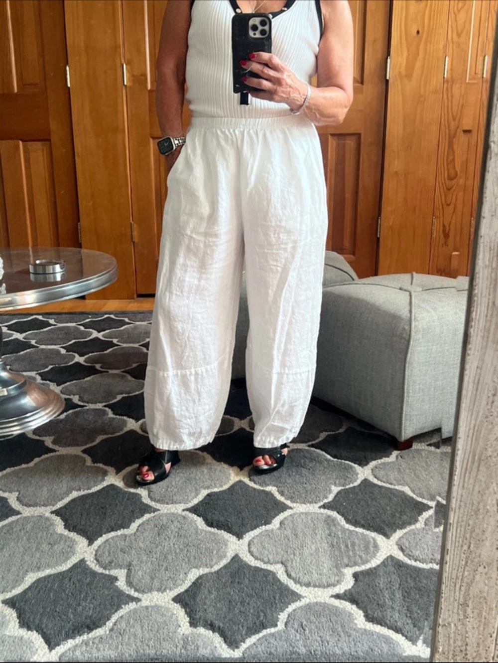 cut loose White Elastic-Waist Wide-Leg Pull-On Pants